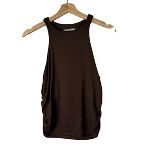 Boutique Gaze Dark Brown Ruched Side High Neck Tank Top L